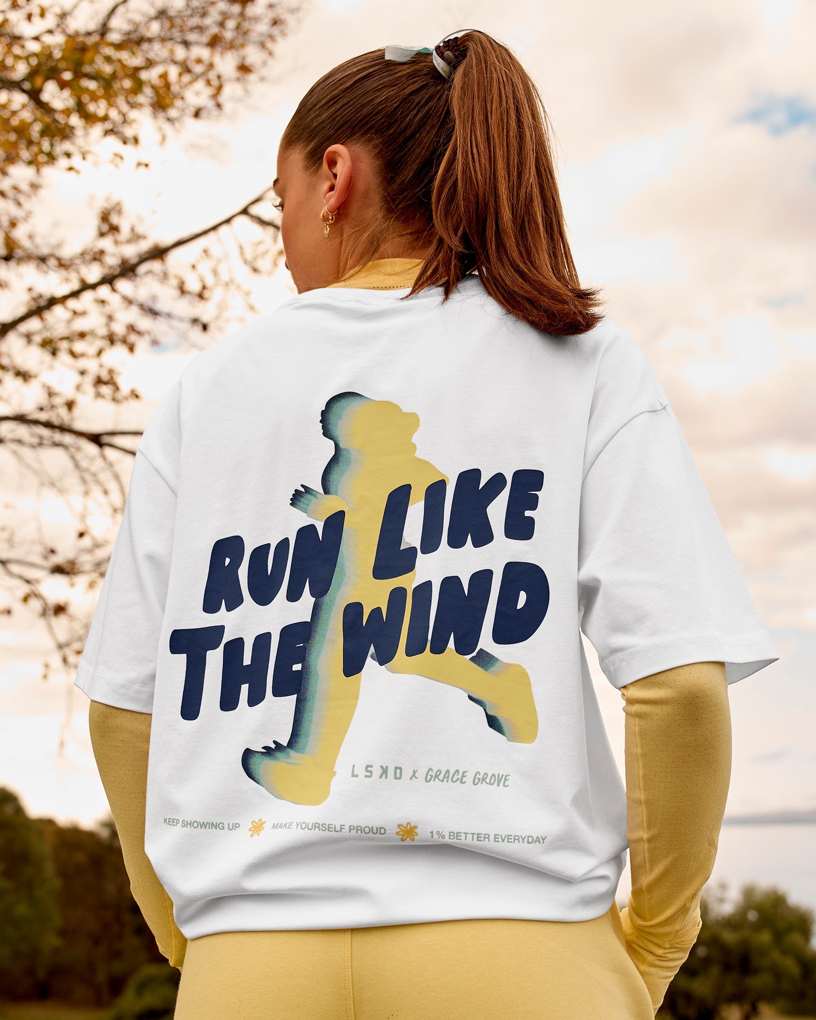 Run Like The Wind FLXCotton Oversized Tee - White-Future Navy