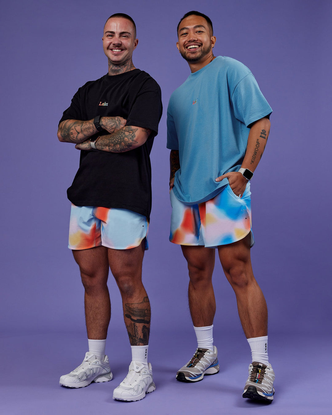 Duo wearing Lift 6" Short - Rainbow Shade Print | Model:Both | Size:Duo