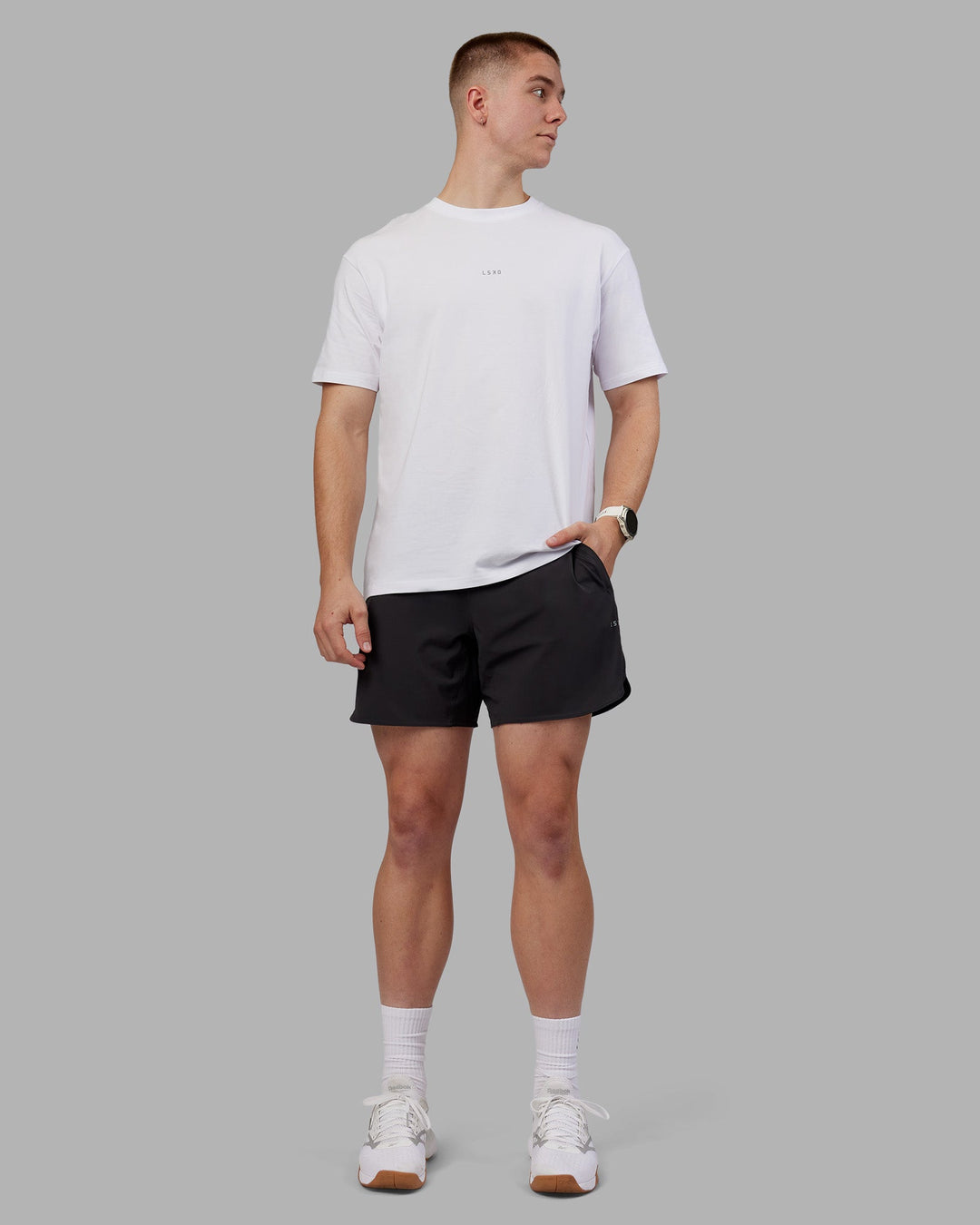 Man wearing Lift 6" Short - Pirate Black | Model:Tom | Size:L