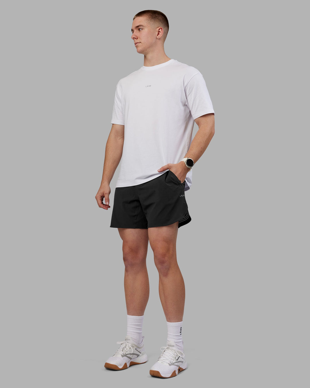 Man wearing Lift 6" Short - Pirate Black | Model:Tom | Size:L