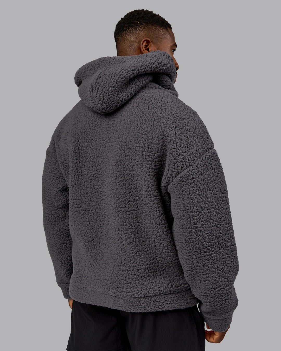 Man wearing Sherpa Oversized Jacket - Dark Storm | Model:Sam | Size:L