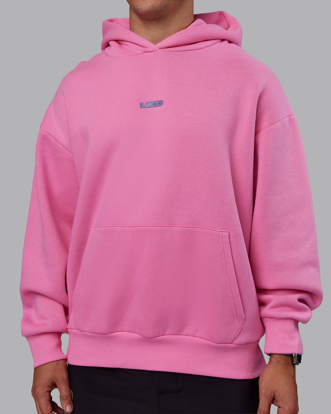 Man wearing CFT BNE 25 Oversized Hoodie - Candy Pink-Purple Opulence | Model:Jaiden | Size:M
