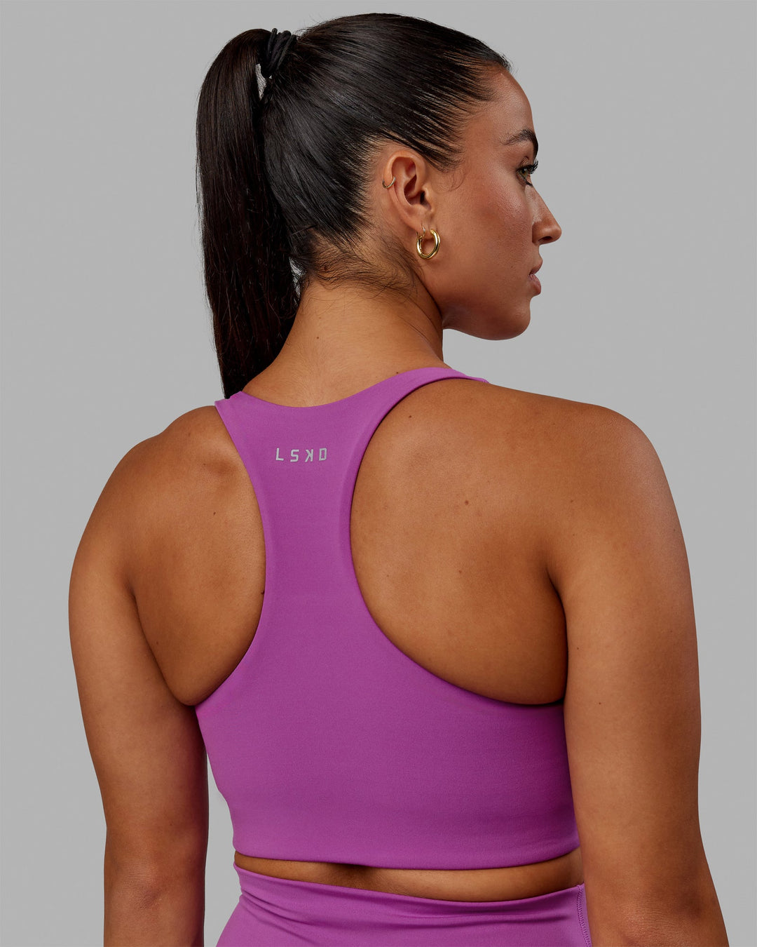 Woman wearing Ace Long Line Bra - Hyper Violet