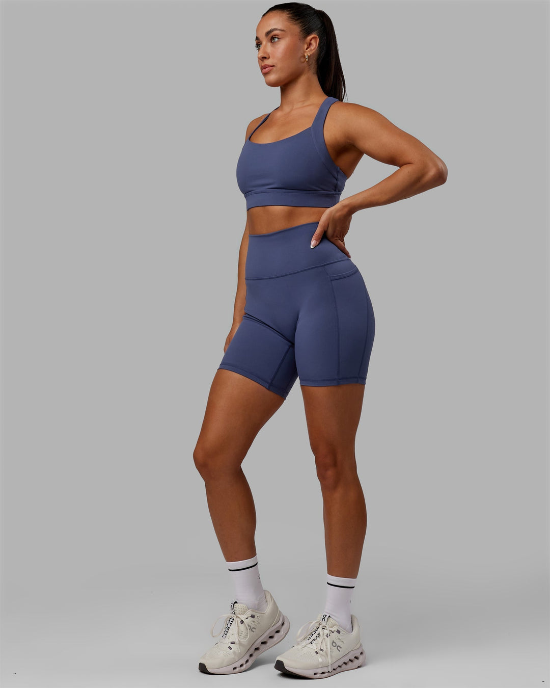 Woman wearing Advance Sports Bra - Future Dusk
