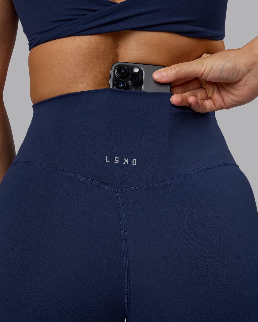Woman wearing Elixir Ultra High-Rise Full Length Leggings - Future Navy