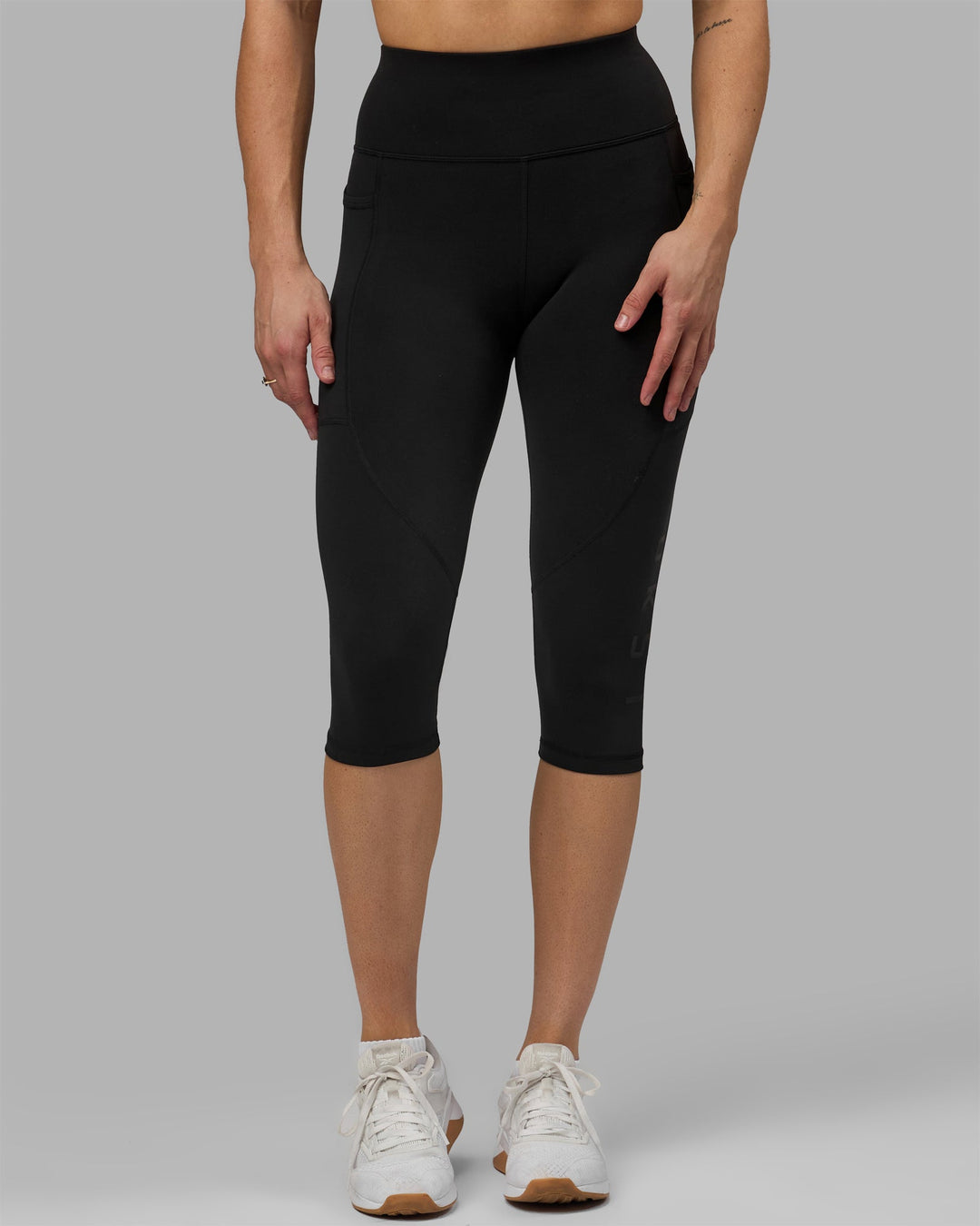 Woman wearing Rep Ultra High-Rise 3/4 Leggings Pockets - Black-Black