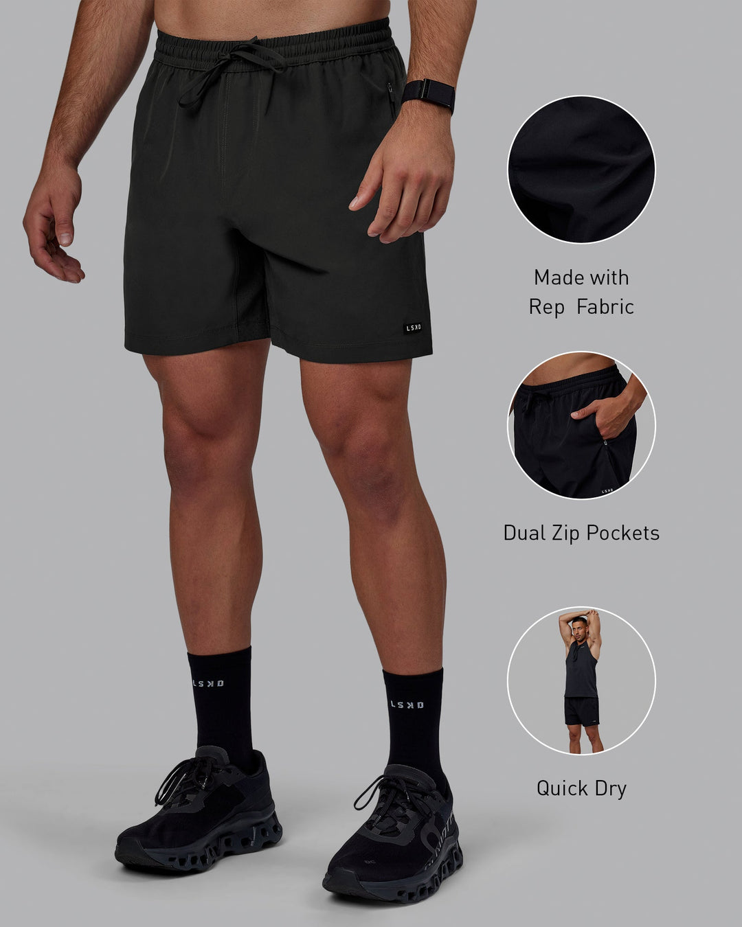 Man wearing Rep 7" Performance Shorts - Pirate Black
