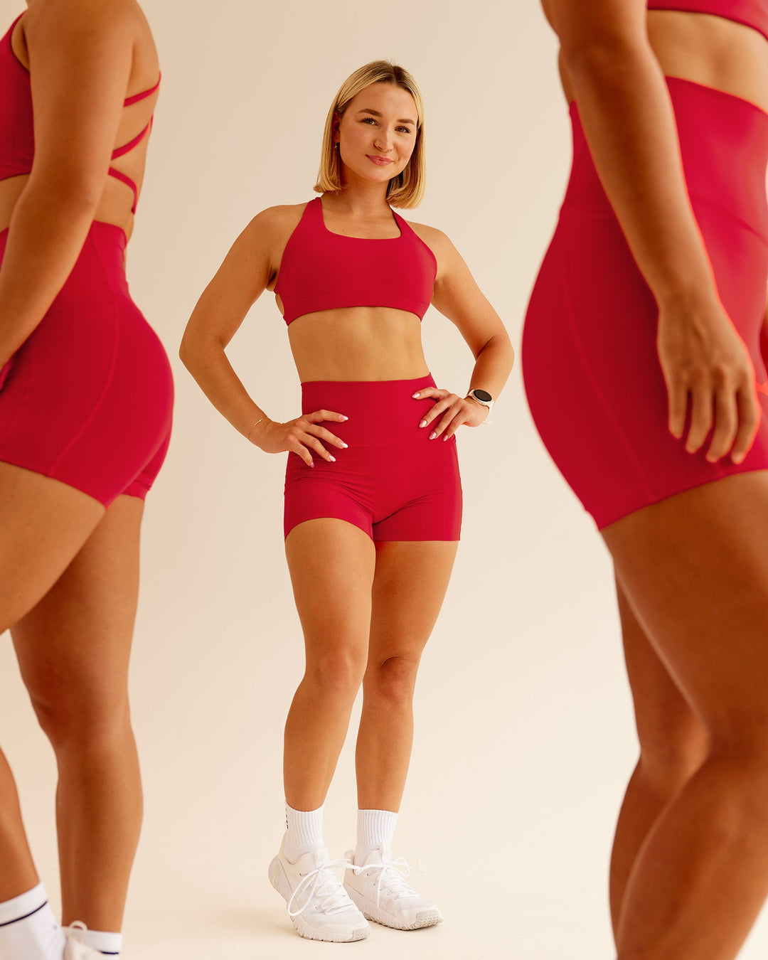 Woman wearing Elixir Ultra High-Rise 4" Short Pockets in Flame | Size:S