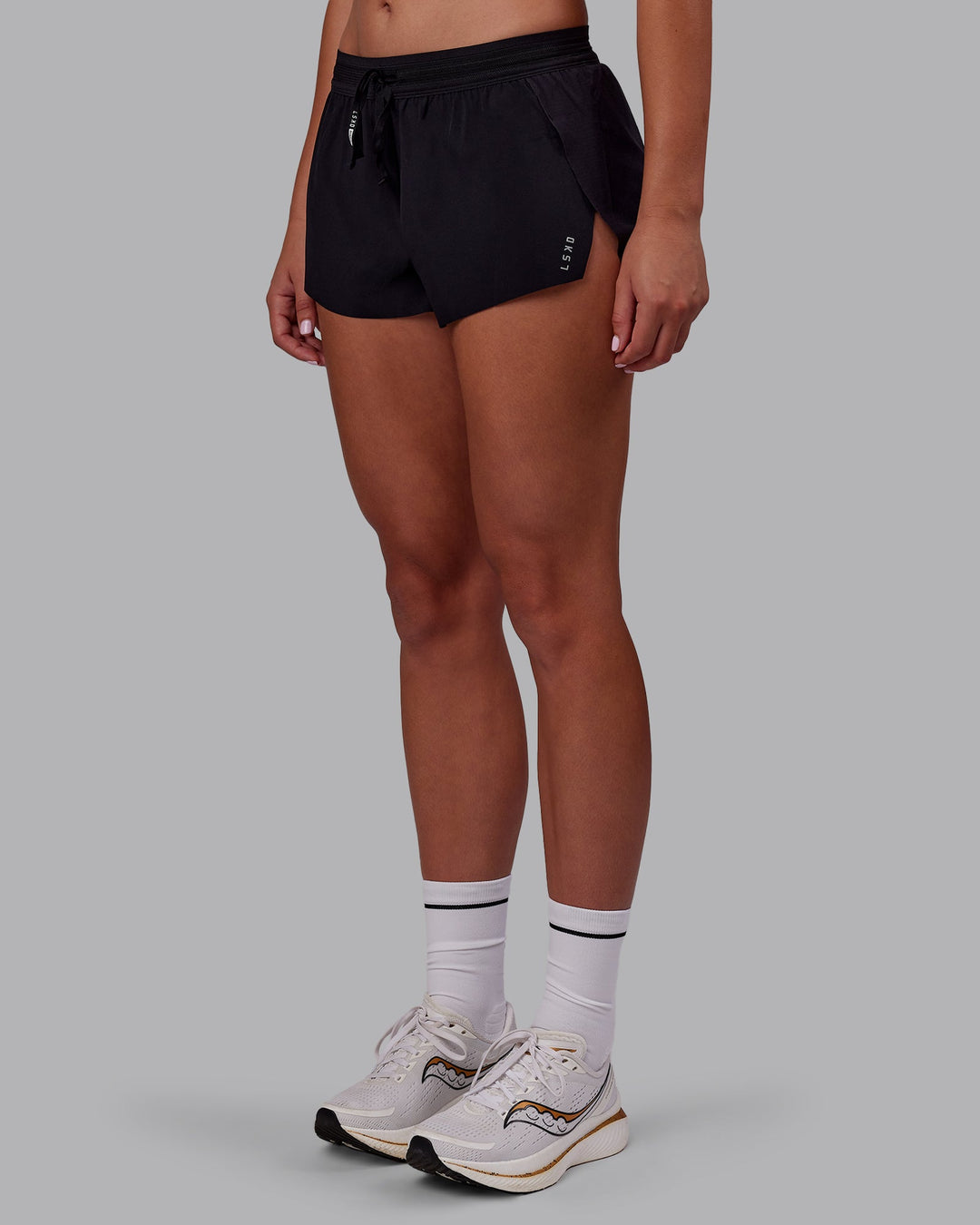 Woman wearing Accelerate 3" Running Short - Black | Model:Charlize | Size:S