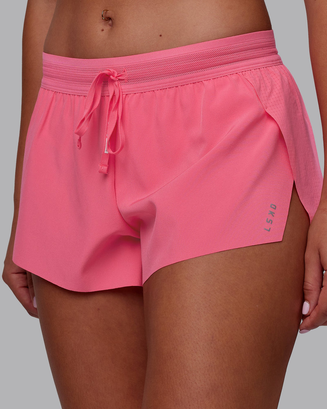 Woman wearing Accelerate 3" Running Short - Pink Lemonade | Model:Charlize | Size:S