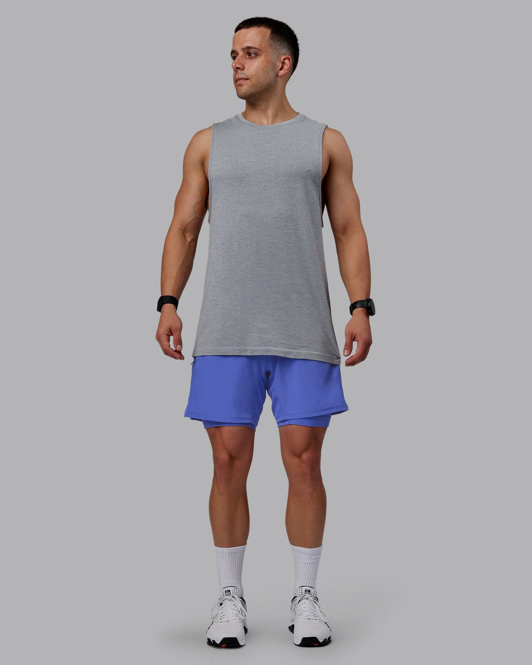 Man wearing Challenger 6" Lined Performance Shorts - Baja Blue