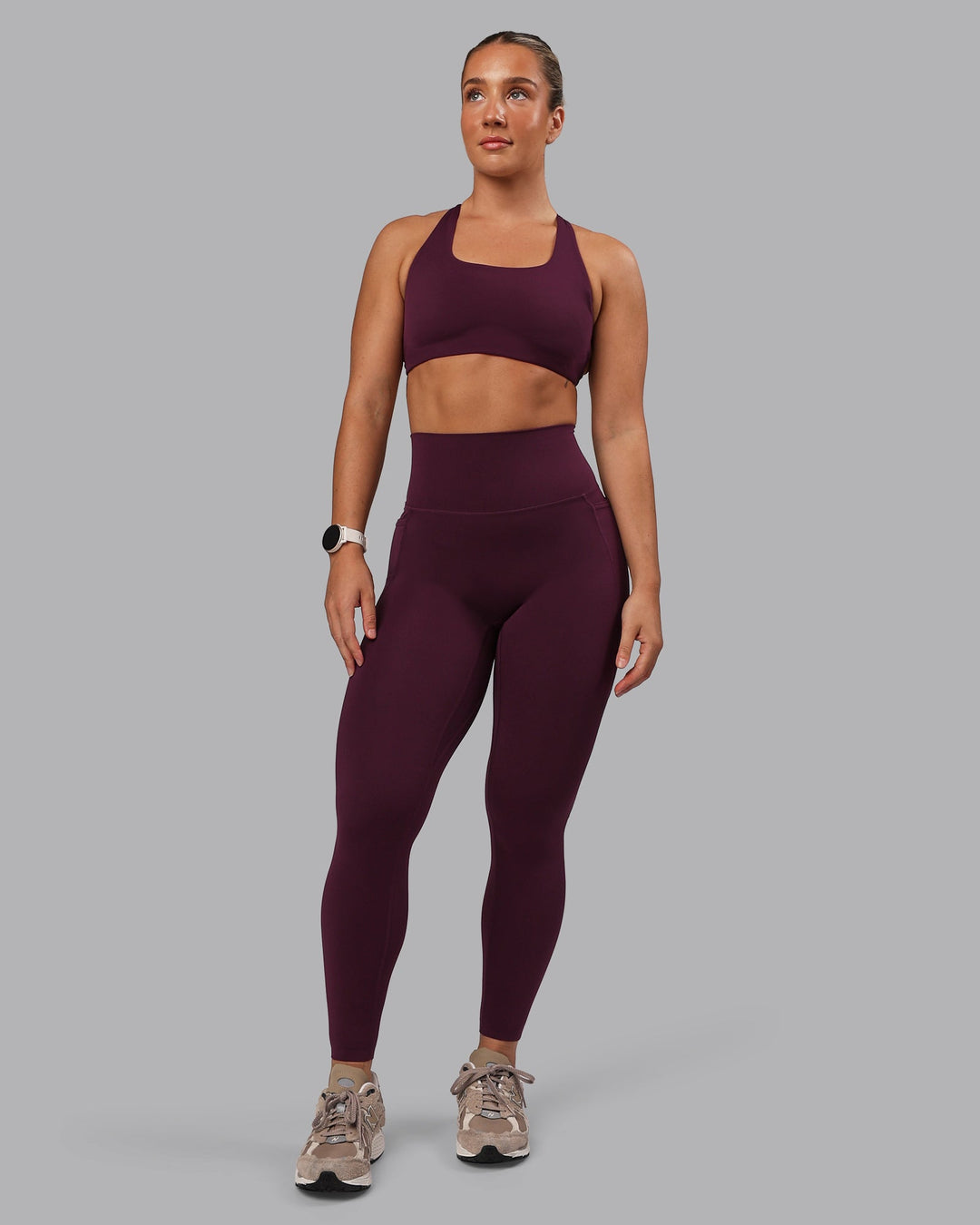 Woman wearing Elixir Ultra High-Rise Full Length Leggings Pockets - Cherry Lacquer