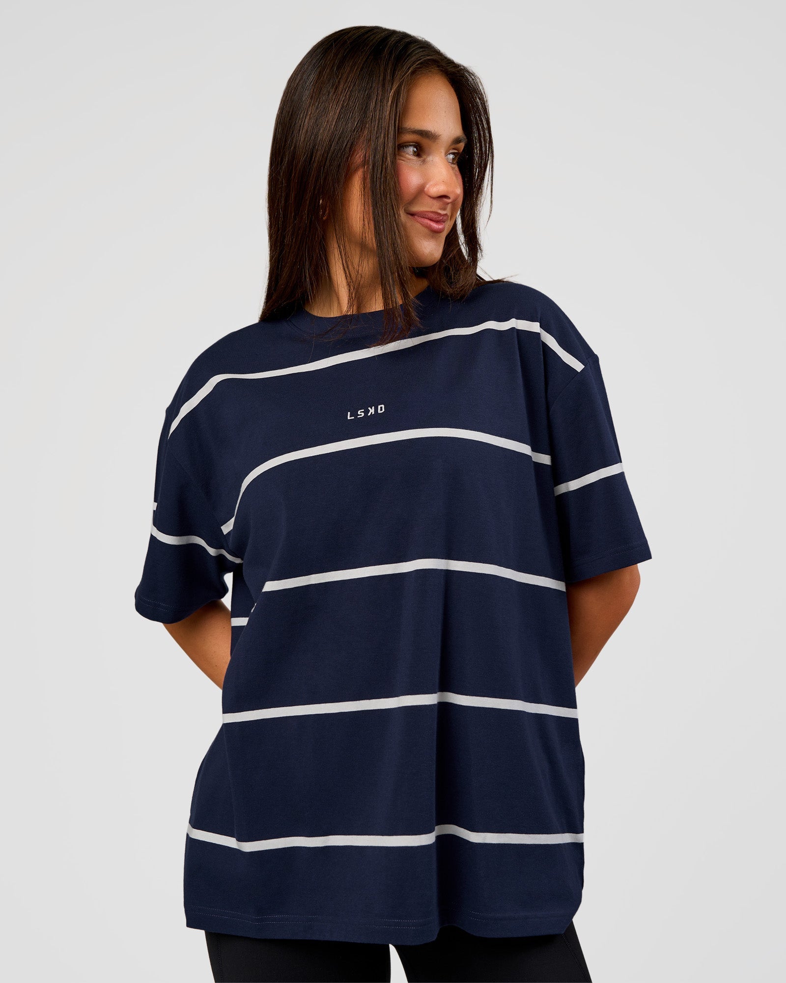 Go-To Stripe FLXCotton Oversized Tee - Future Navy-White | LSKD