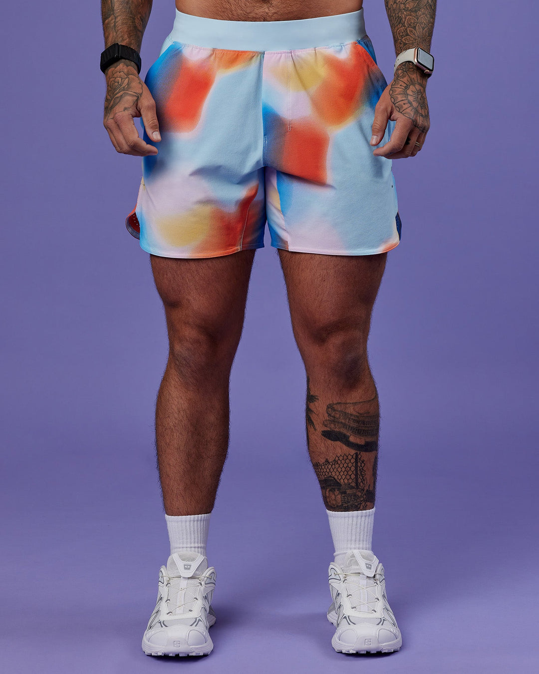 Model wearing Lift 6" Short - Rainbow Shade Print | Model:Tayden | Size:S