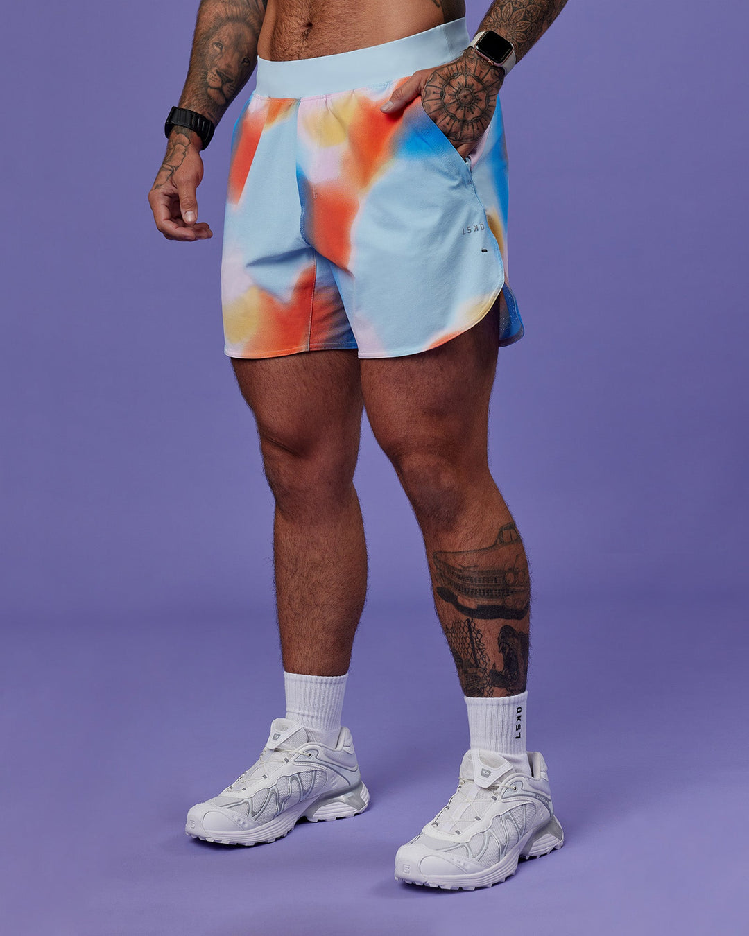 Model wearing Lift 6" Short - Rainbow Shade Print | Model:Tayden | Size:S