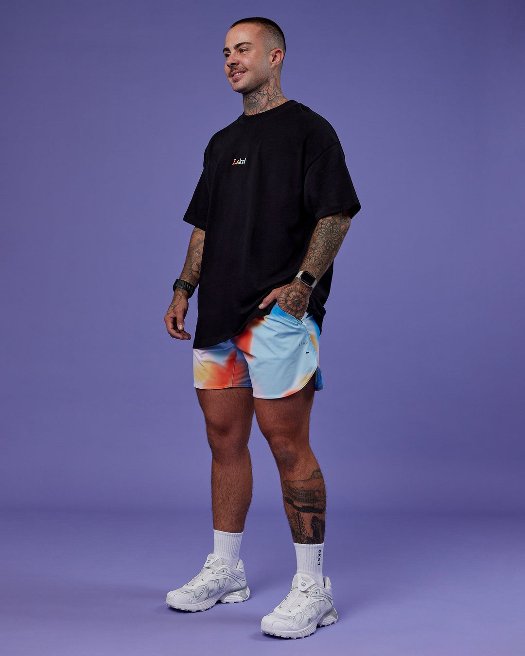 Model wearing Lift 6" Short - Rainbow Shade Print | Model:Tayden | Size:S