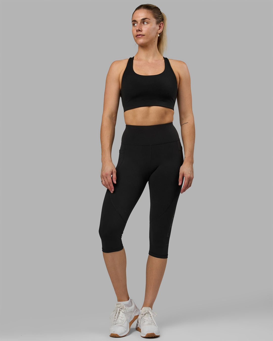 Woman wearing Rep Ultra High-Rise 3/4 Leggings Pockets - Black-Black