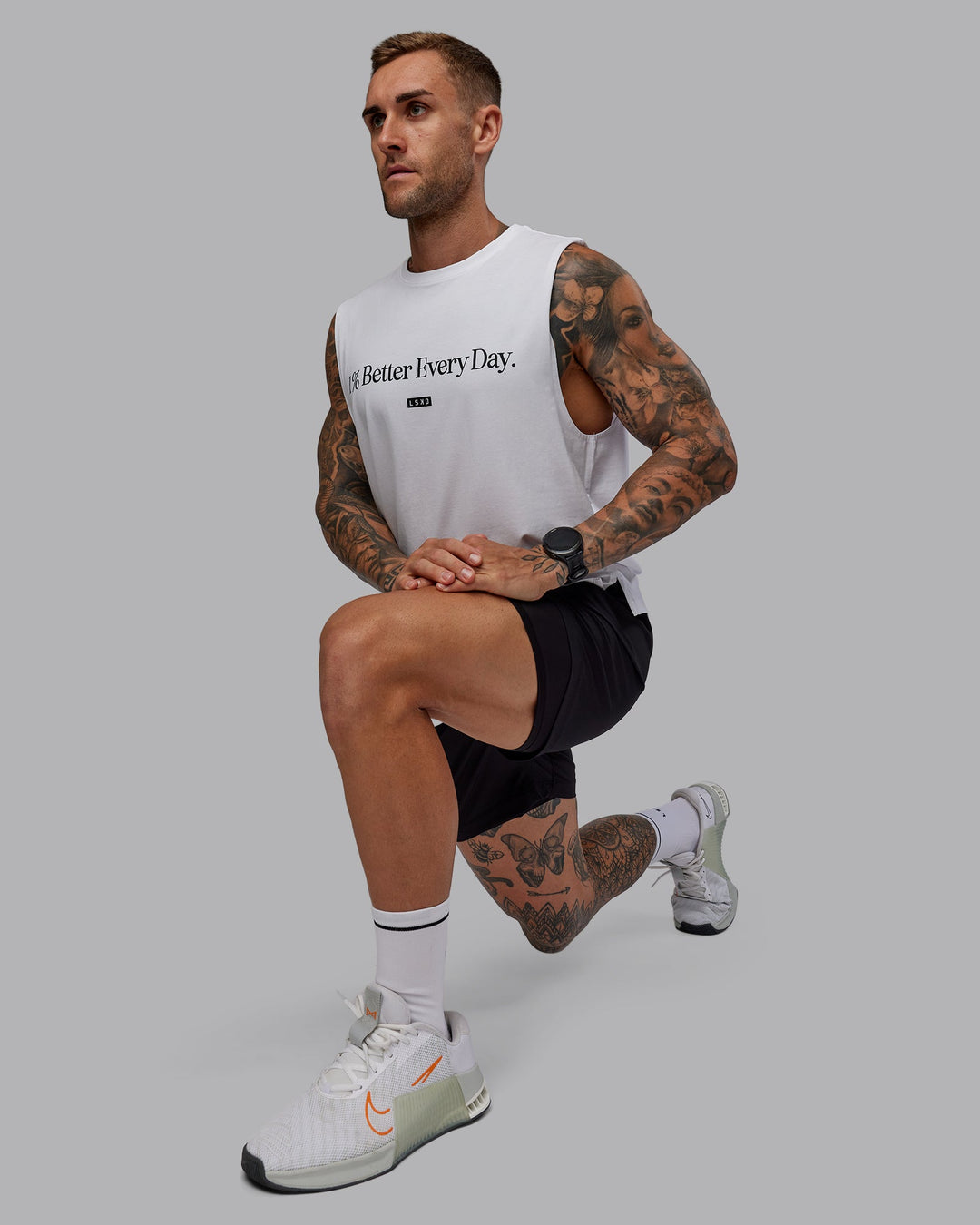 Man wearing Rep 5" Lined Performance Shorts in Black | Size:S