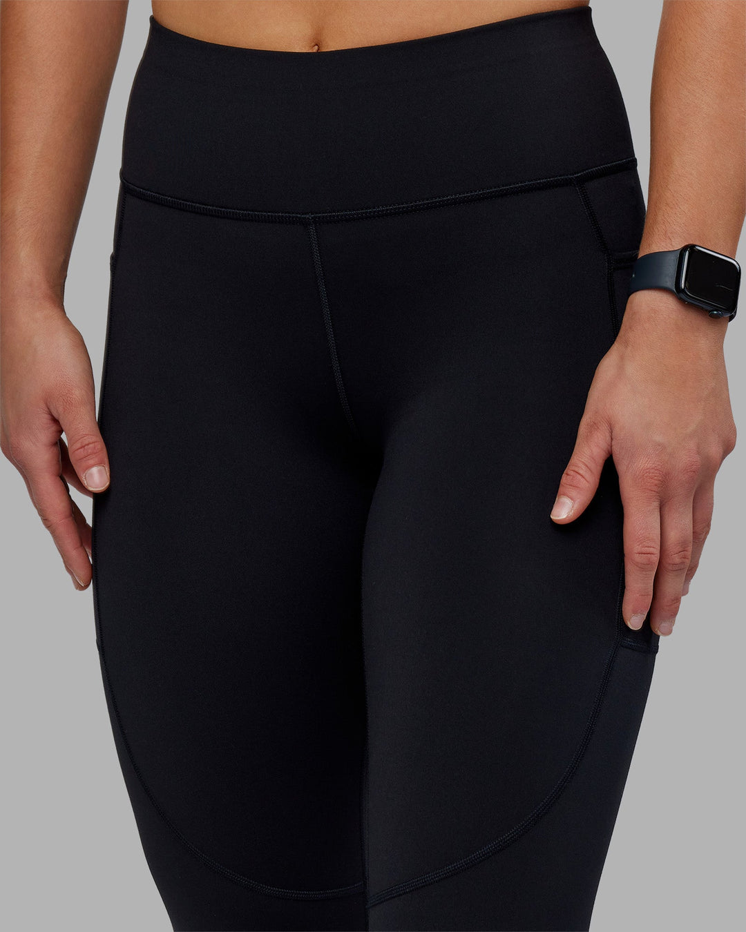 Woman wearing Rep Ultra High-Rise Full Length Legging Pockets - Black-Scarlet | Model:Keisha | Size:S