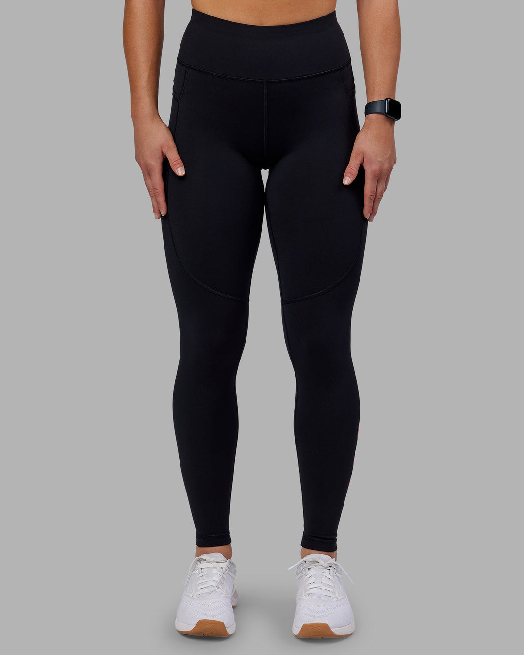 Woman wearing Rep Ultra High-Rise Full Length Legging Pockets - Black-Scarlet | Model:Keisha | Size:S