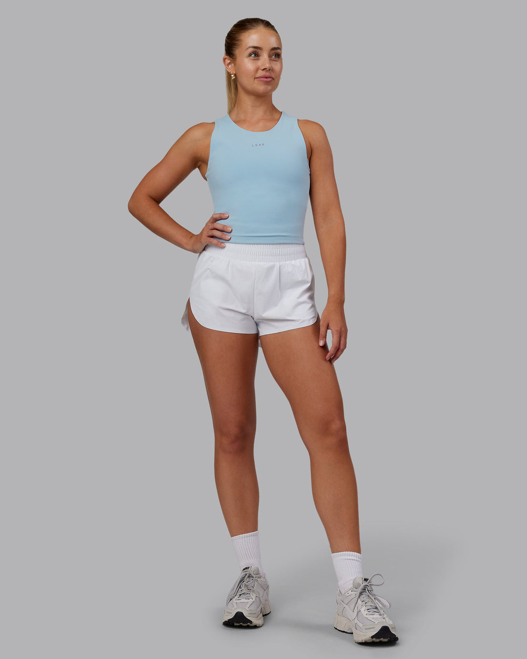 Woman wearing Base Tank - Sky Blue | Size:S | Model:Hannah