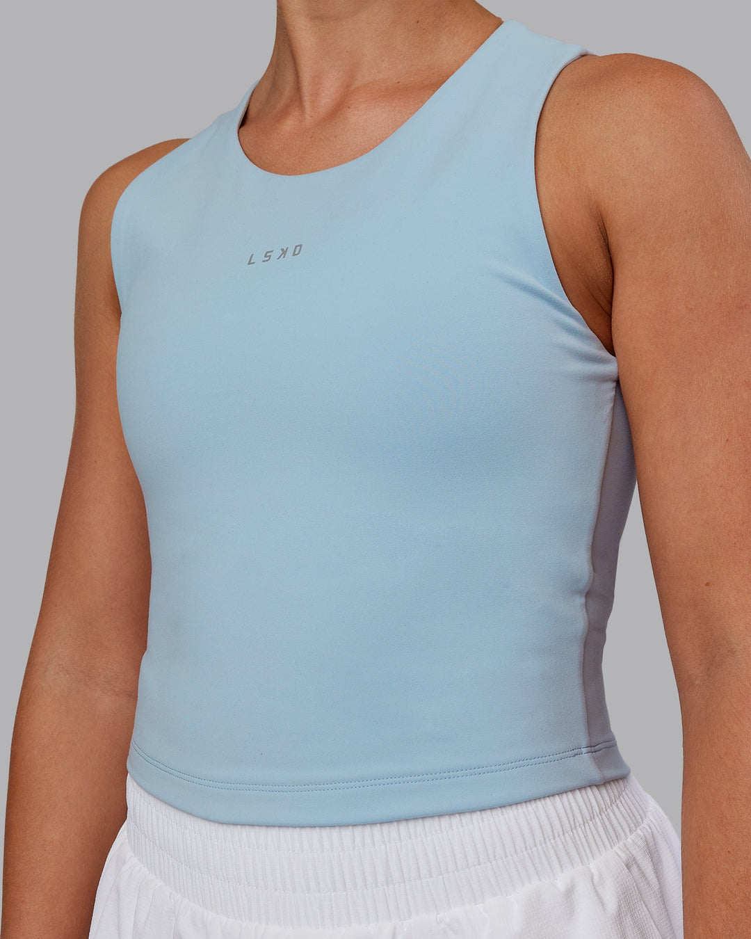 Woman wearing Base Tank - Sky Blue | Size:S | Model:Hannah