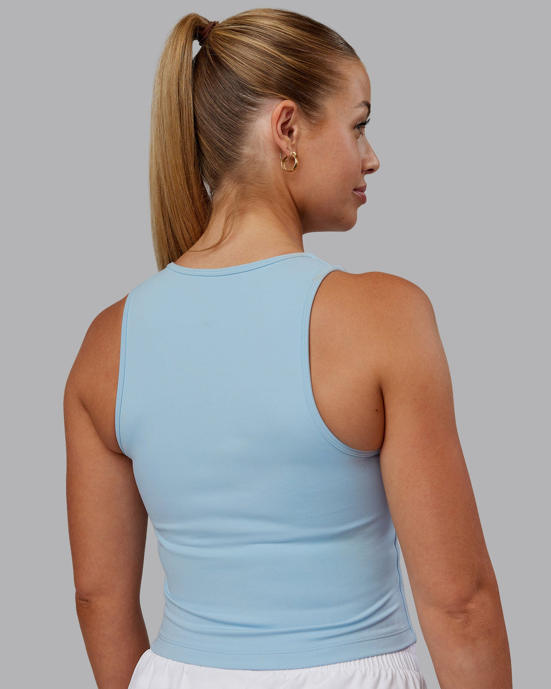Woman wearing Base Tank - Sky Blue | Size:S | Model:Hannah