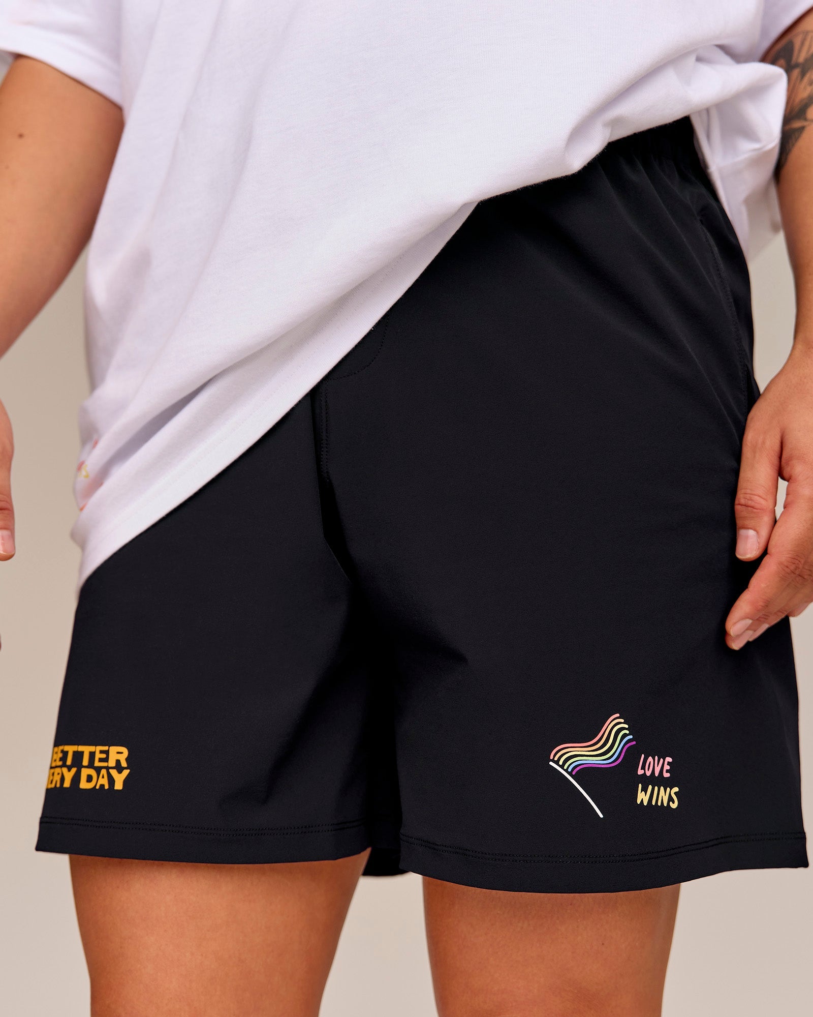 Man wearing Pride Rep 7" Training Shorts - Black - Black
