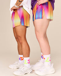 Man wearing Accelerate 3" High-Rise Running Short - Radiate Print