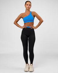 Woman wearing Liberate High-Rise Full Length Legging Pockets - Black-Palace Blue | Model:Brylee | Size:XS