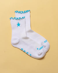 Flatlay GG - Fast Frill Quarter Sock - GG- White-Baltic Sea