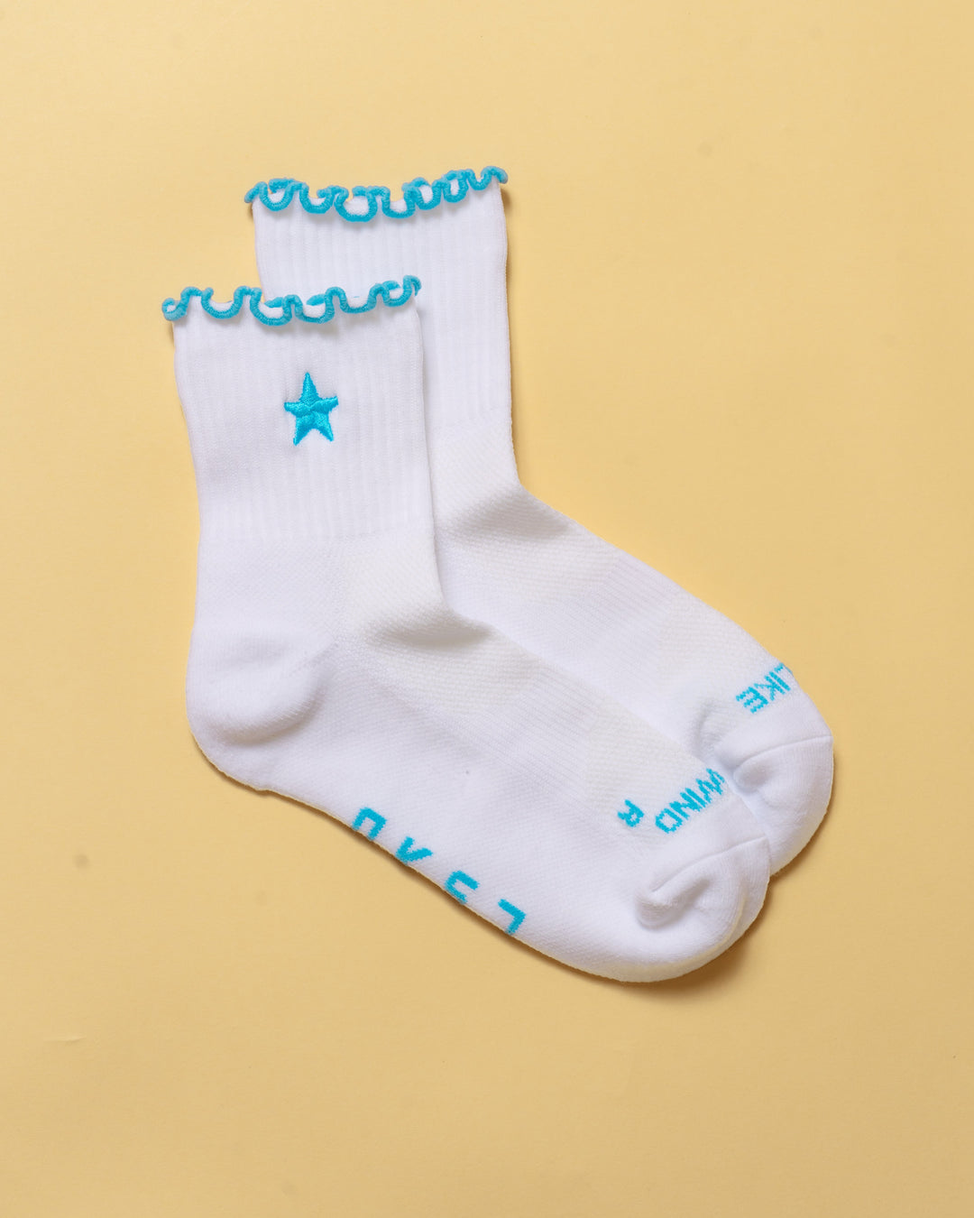 Flatlay GG - Fast Frill Quarter Sock - GG- White-Baltic Sea - view 11