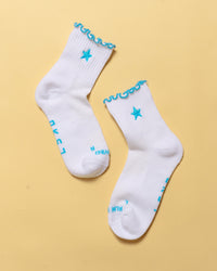Flatlay GG - Fast Frill Quarter Sock - GG- White-Baltic Sea | Thumbnail Index: 1