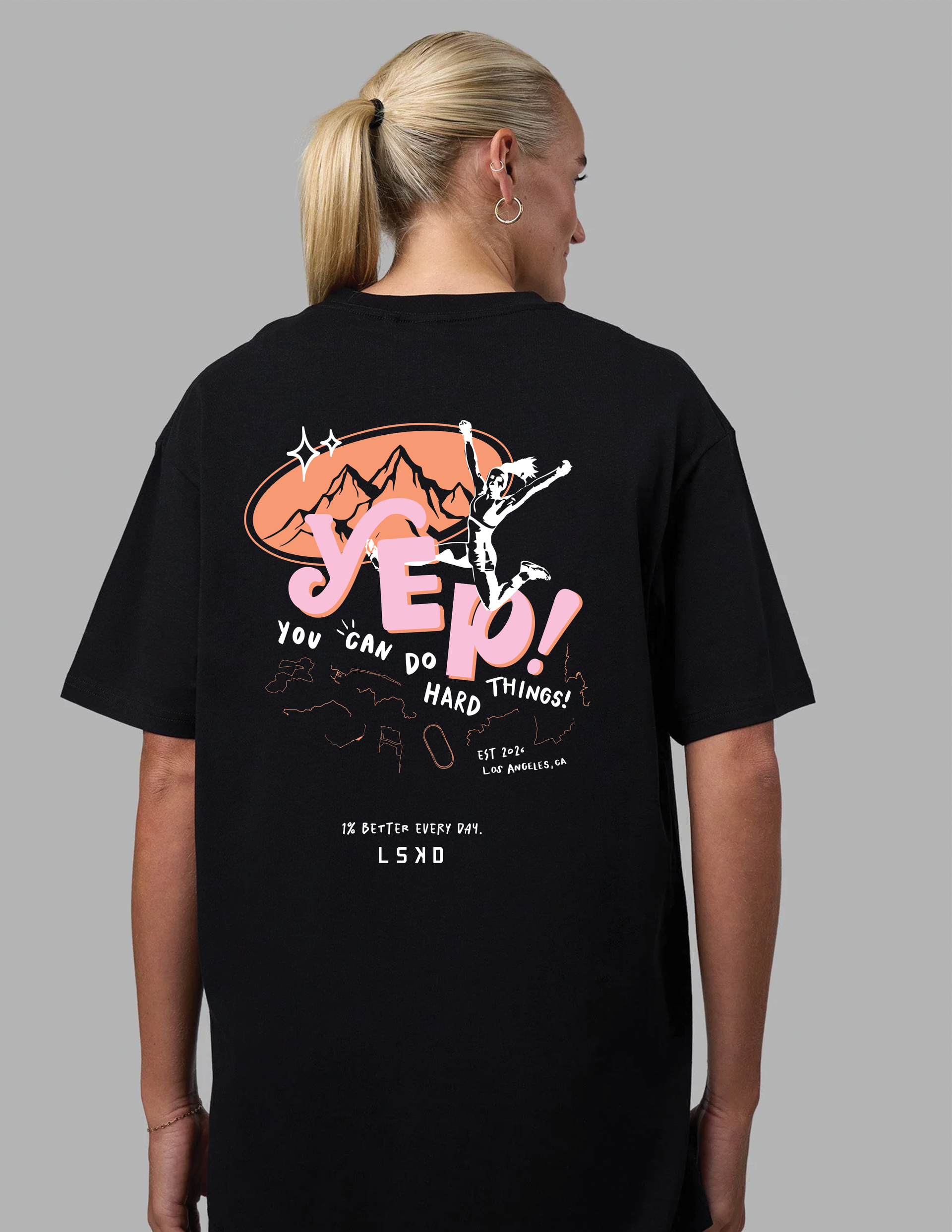 Yep! Run Club FLXCotton Oversize Tee - Black-Cantaloupe