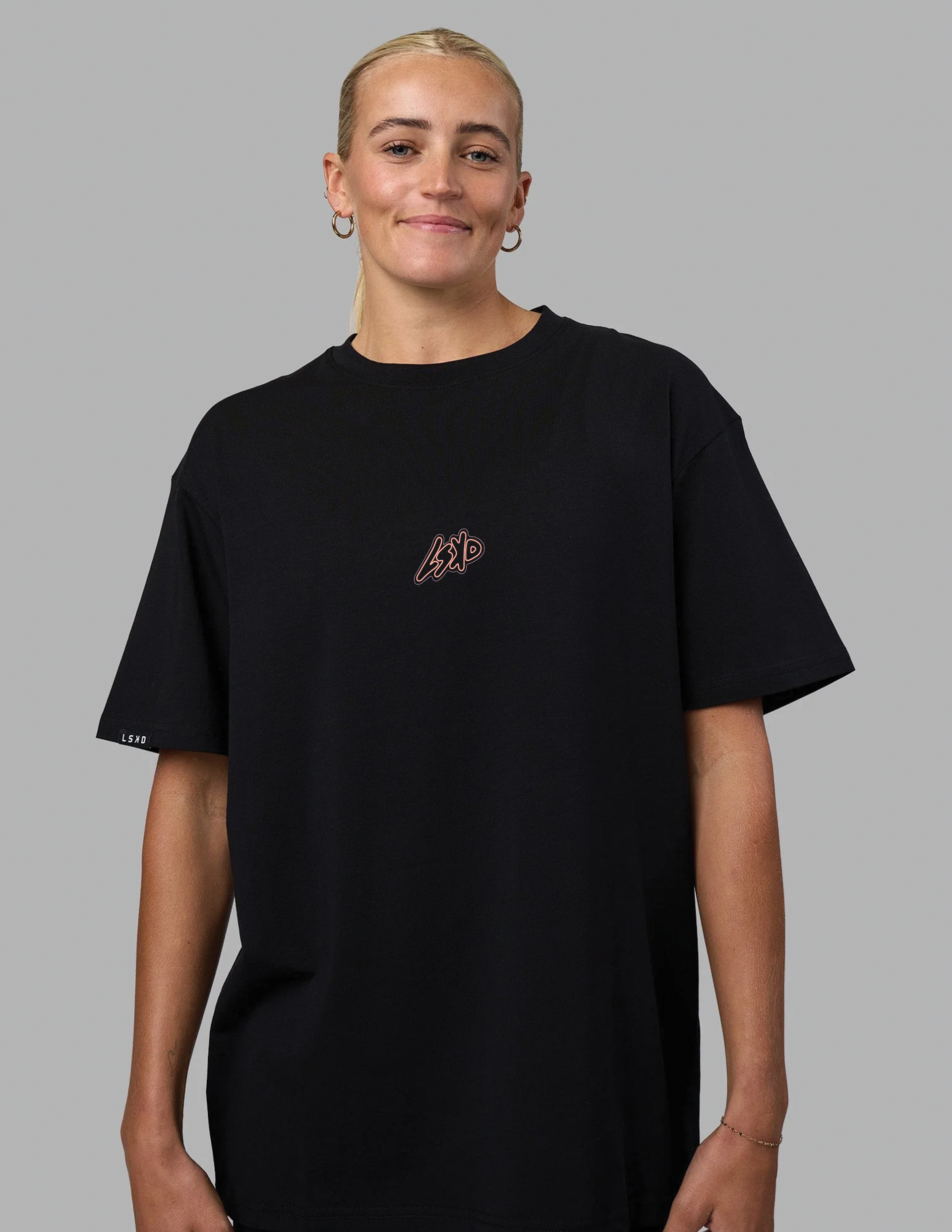 Yep! Run Club FLXCotton Oversize Tee - Black-Cantaloupe