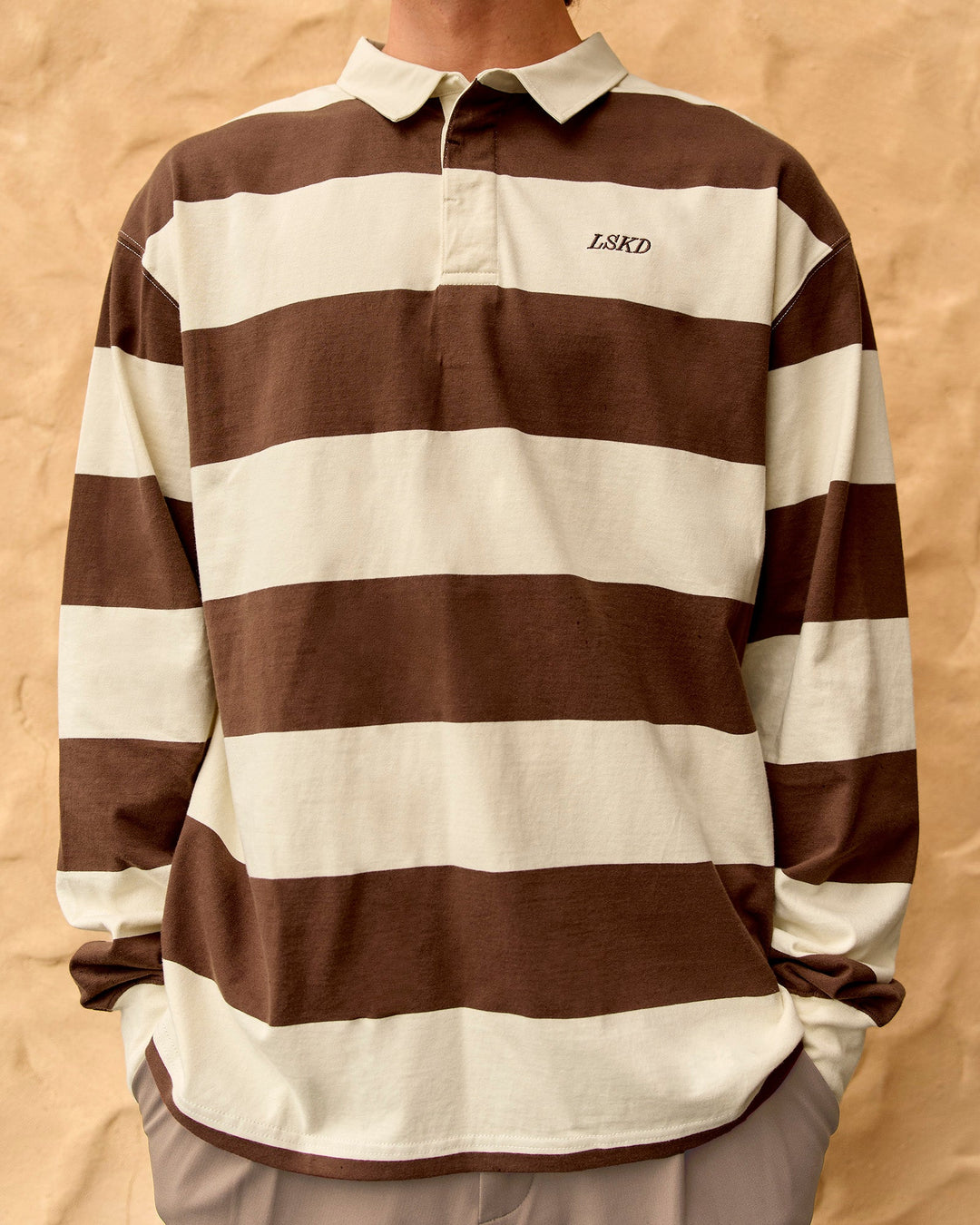 Clubhouse Unisex Rugby Polo - Off White-Brown