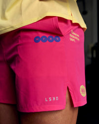 Man wearing Pace 5" Lined Running Short - Game Plan Ultra Pink | Thumbnail Index: 13