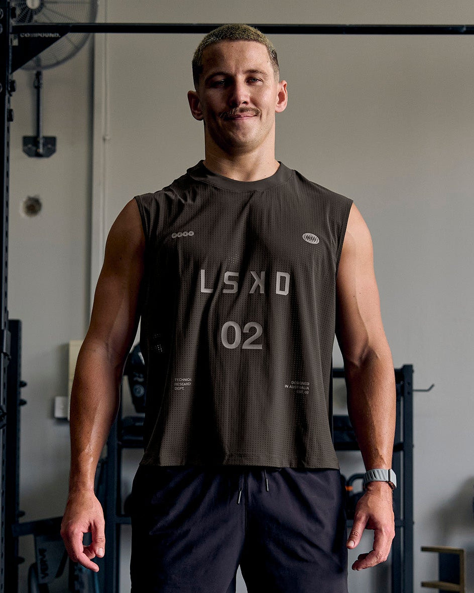 Man wearing Game Plan Boxy Tank - Onyx - view 1