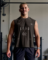 Man wearing Game Plan Boxy Tank - Onyx | Thumbnail Index: 0