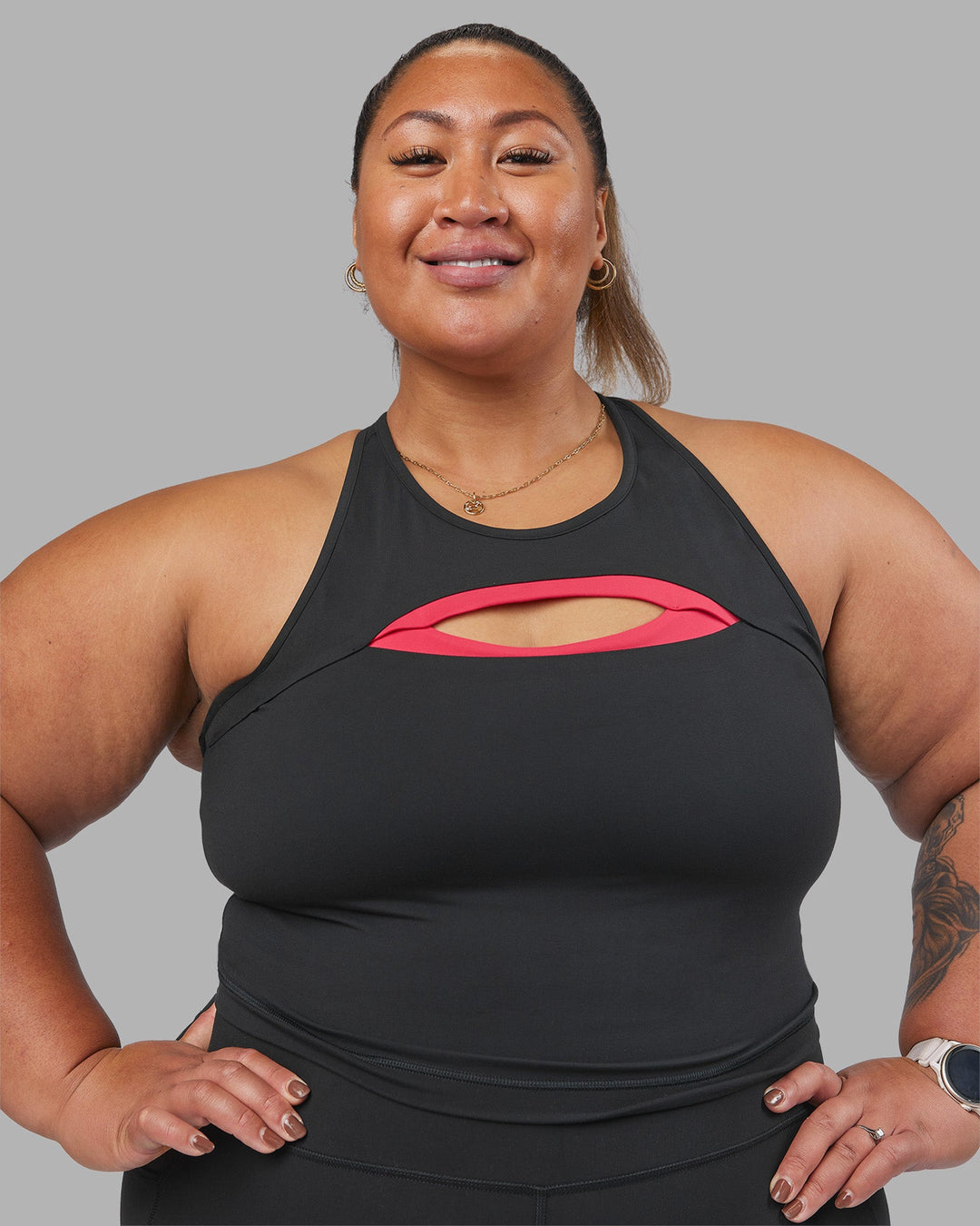 Woman wearing Be Bold Performance Tank - Black | Model:Lilz | Size:2XL