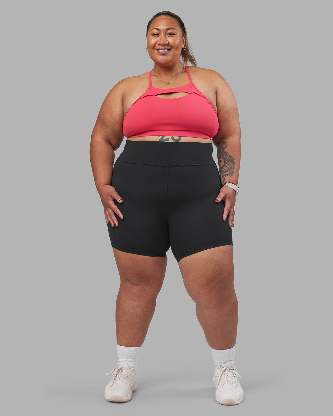 Woman wearing Be Bold Sports Bra - Bright Raspberry | Model:Lilz | Size:3XL