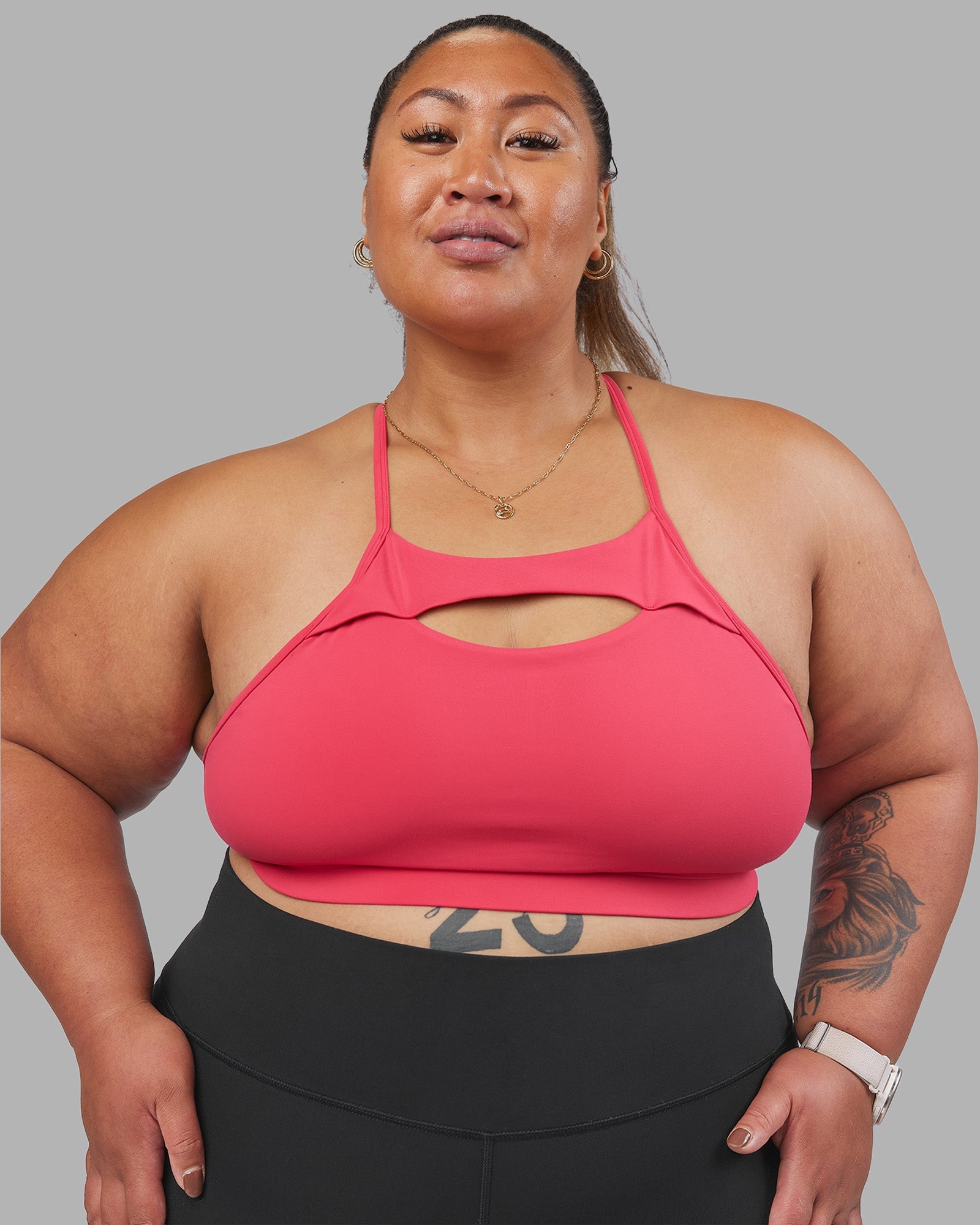 Woman wearing Be Bold Sports Bra - Bright Raspberry | Model:Lilz | Size:3XL