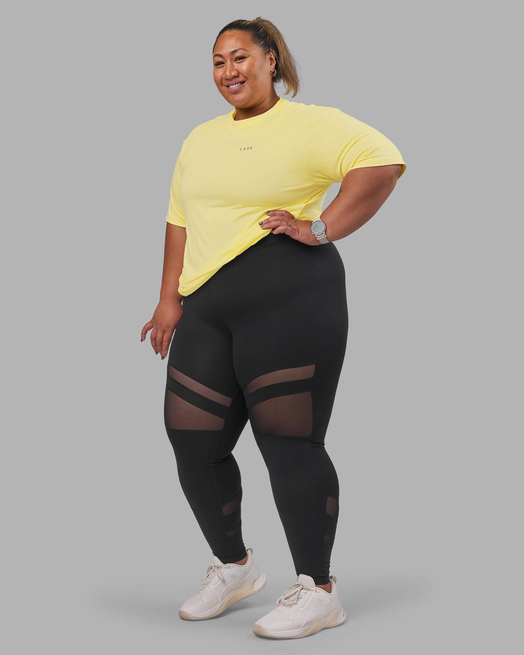 Woman wearing Bold  Brave and Kind FLXCotton Oversized Tee - Lemon Fizz | Model:Lilz | Size:3XL