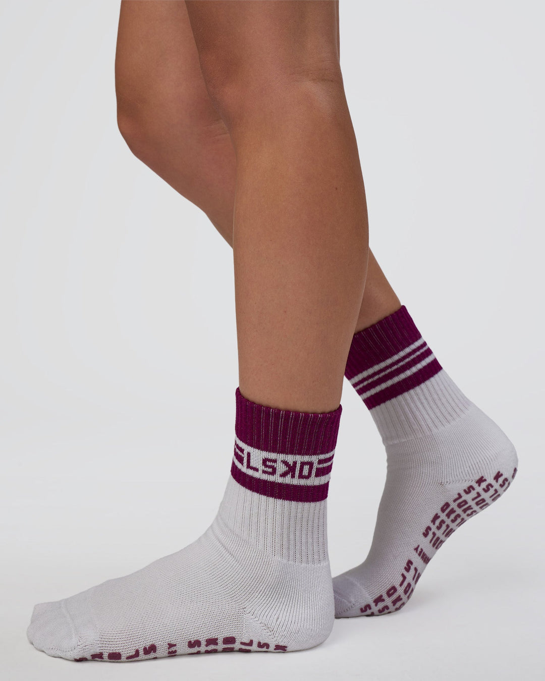 Aspire Pilates Grip Socks - White-Plum Caspia