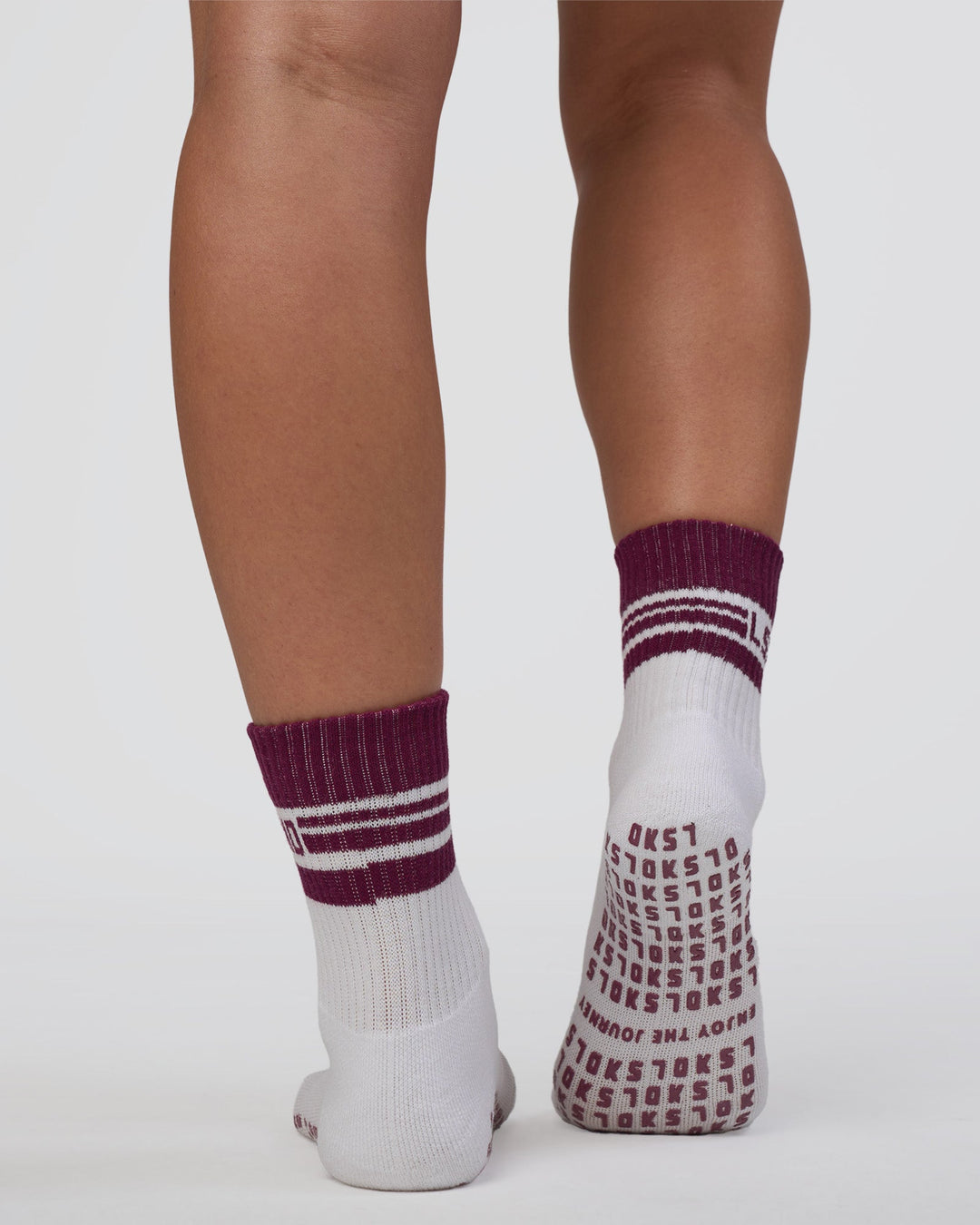 Aspire Pilates Grip Socks - White-Plum Caspia