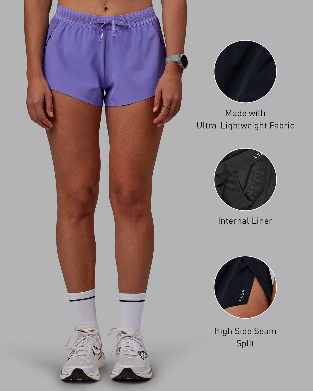 Woman wearing Accelerate Run Shorts - Dahlia Purple