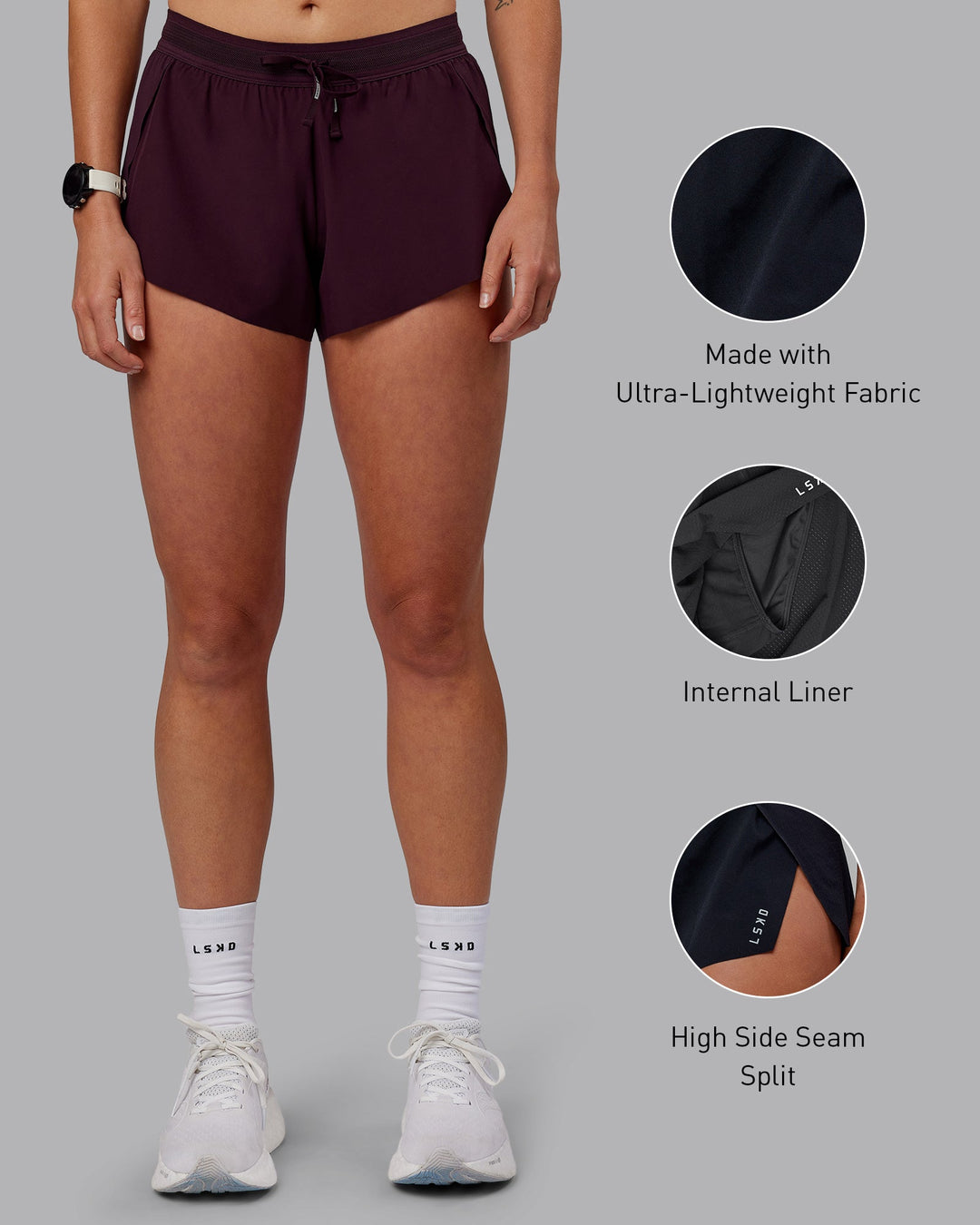 Woman wearing Accelerate 3&quot; Run Shorts - Mulberry