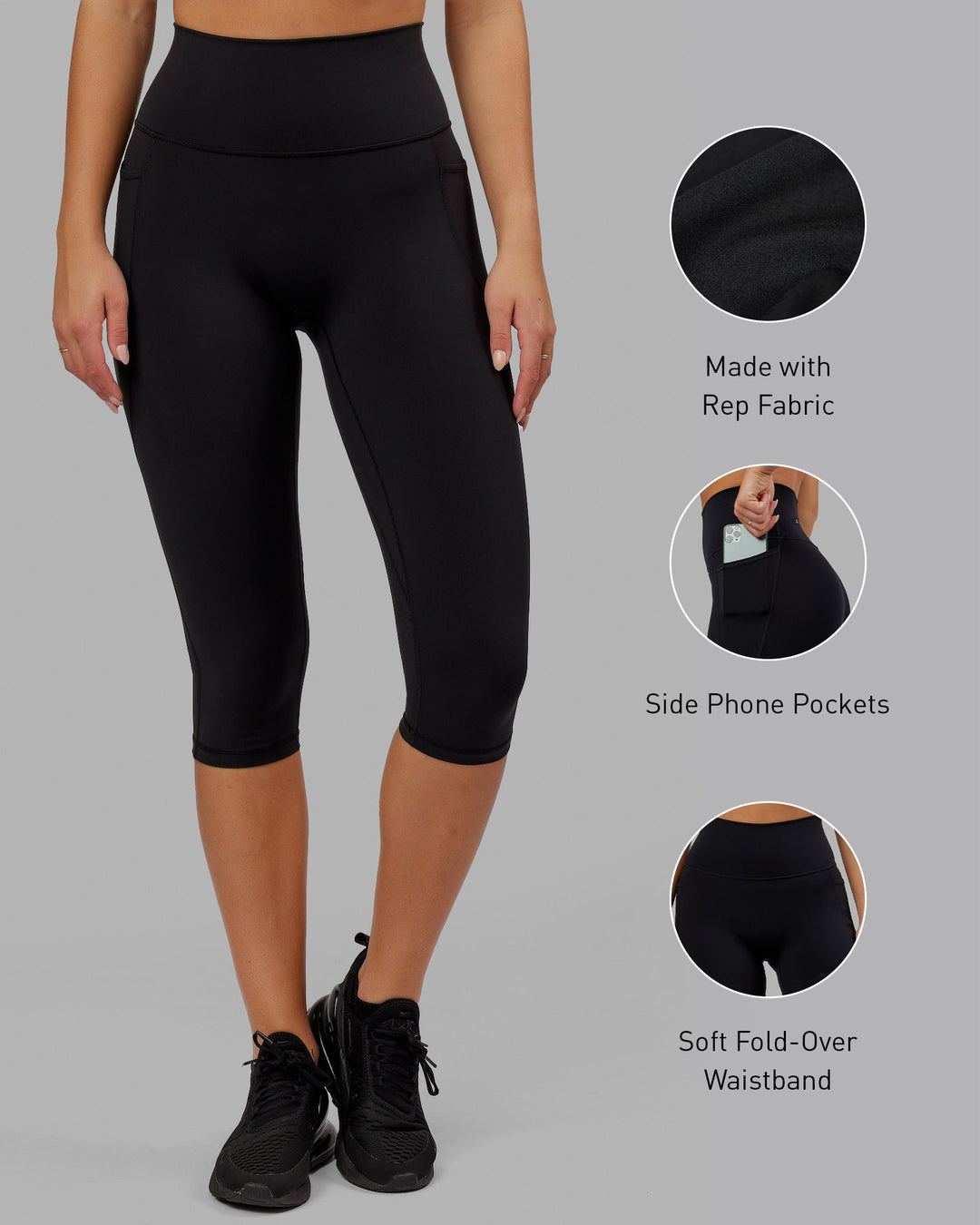 Fusion 3/4 Length Leggings with Pockets - Black