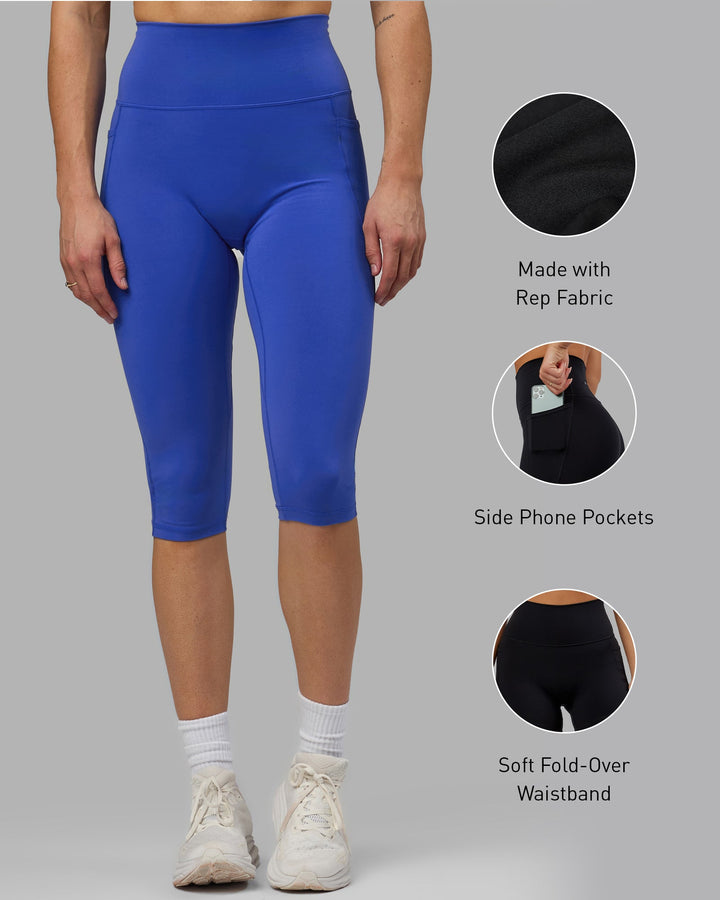 Woman wearing Fusion 3/4 Length Leggings - Power Cobalt
