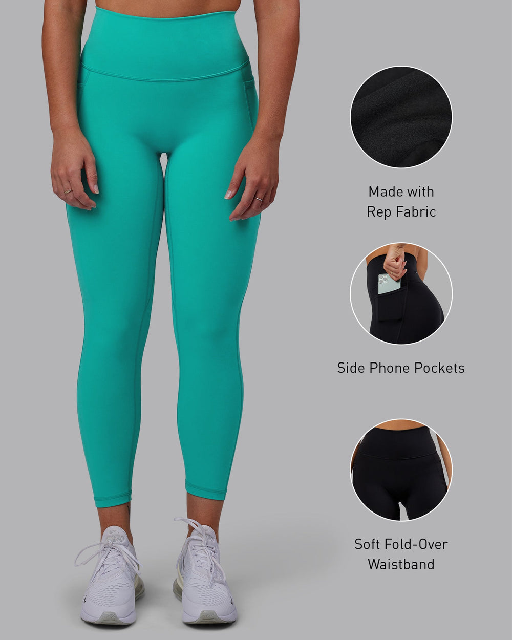 Woman wearing Fusion 7/8 Length Leggings - Turquoise Tide